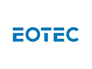 Blaues EOTEC Logo auf weißem Hintergrund, modernes Design, Firmenbranding, klare Schriftart
