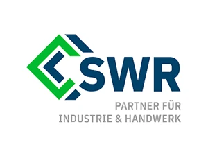 SWR-Logo: Partner für Industrie & Handwerk mit stilisiertem grün-blauem Symbol.