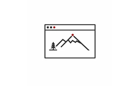 Icon eines Browserfensters mit Berg- und Baumillustration als Webdesign Symbol