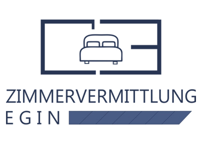 Logo der Zimmervermittlung in Berlin mit stilisiertem Bett und Schriftzug, passend für Unterkünfte und Zimmerservice in der Hauptstadt.