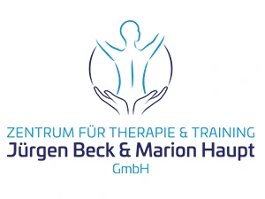Logo des Zentrums für Therapie & Training Jürgen Beck & Marion Haupt, dargestellt durch stilisierte Figur und Hände.