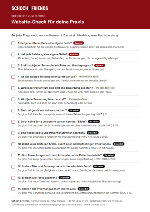 Vorschau der Checkliste „Website-Check für deine Praxis“ von Schoch & Friends